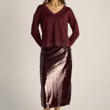 Oriane Sparkle V-Neck Knit - Burgundy