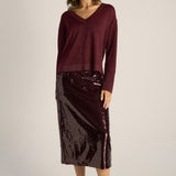 Oriane Sparkle V-Neck Knit - Burgundy