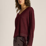 Oriane Sparkle V-Neck Knit - Burgundy