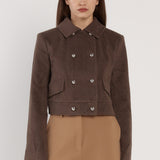 Devyn Wool Blend Cropped Jacket - Chocolate