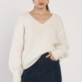 Remy V-Neck Jumper - Cream