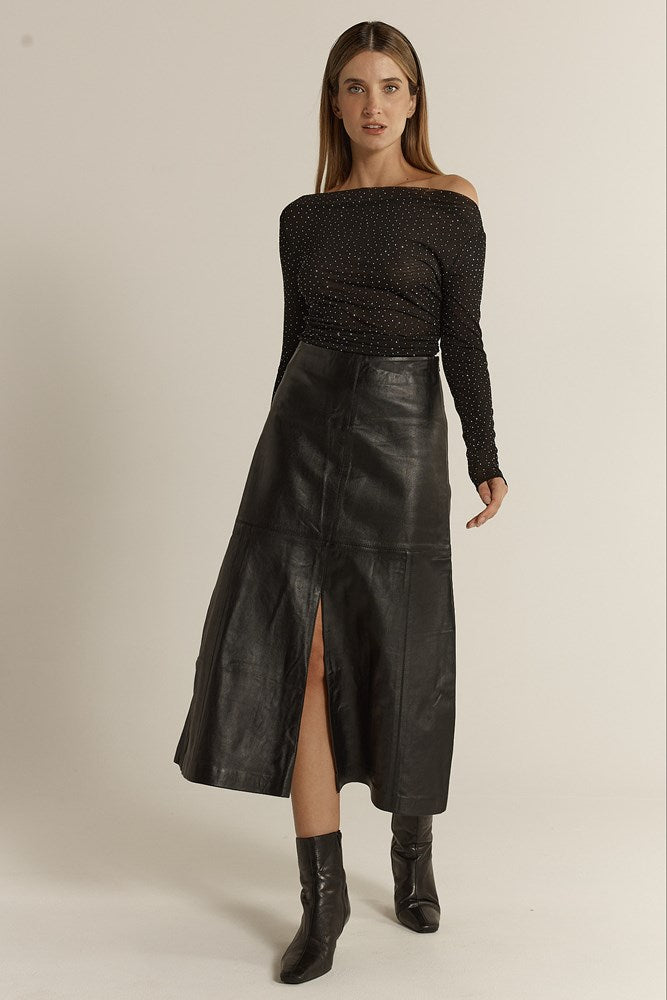Brae Leather Midi Skirt