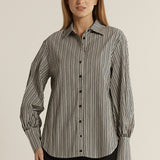 Elm Balloon Sleeve Shirt - Black Stripe