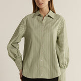 Elm Balloon Sleeve Shirt - Green Stripe