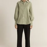 Elm Balloon Sleeve Shirt - Green Stripe