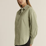 Elm Balloon Sleeve Shirt - Green Stripe
