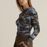 Alix Mesh Top - Blurred Floral