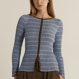 Nesta Check Knit Top - Blue/Chocolate