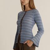 Nesta Check Knit Top - Blue/Chocolate