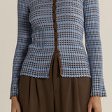 Nesta Check Knit Top - Blue/Chocolate