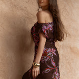 Margo One Shoulder Dress - Dark Flower Print