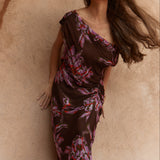 Margo One Shoulder Dress - Dark Flower Print