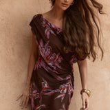 Margo One Shoulder Dress - Dark Flower Print
