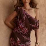 Margo One Shoulder Dress - Dark Flower Print
