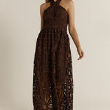 Elara Broderie Dress - Chocolate