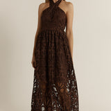 Elara Broderie Dress - Chocolate