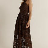 Elara Broderie Dress - Chocolate