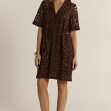 Elara Broderie Shirt Dress - Chocolate