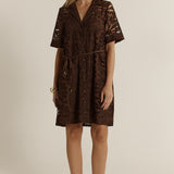 Elara Broderie Shirt Dress - Chocolate