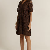 Elara Broderie Shirt Dress - Chocolate