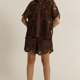Elara Broderie Blouse - Chocolate