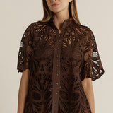 Elara Broderie Blouse - Chocolate