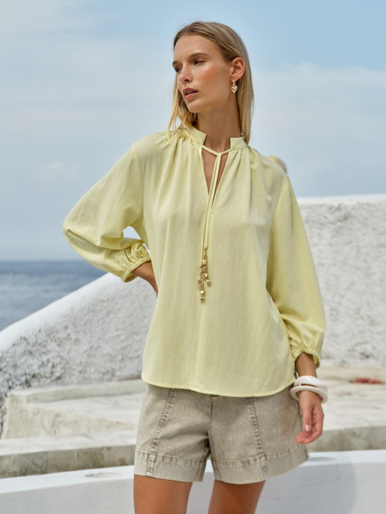 Shae Split Neck Blouse in Lemon | Fate + Becker