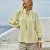 Shae Split Neck Blouse in Lemon | Fate + Becker