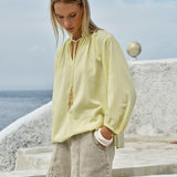 Shae Split Neck Blouse in Lemon | Fate + Becker - view 3