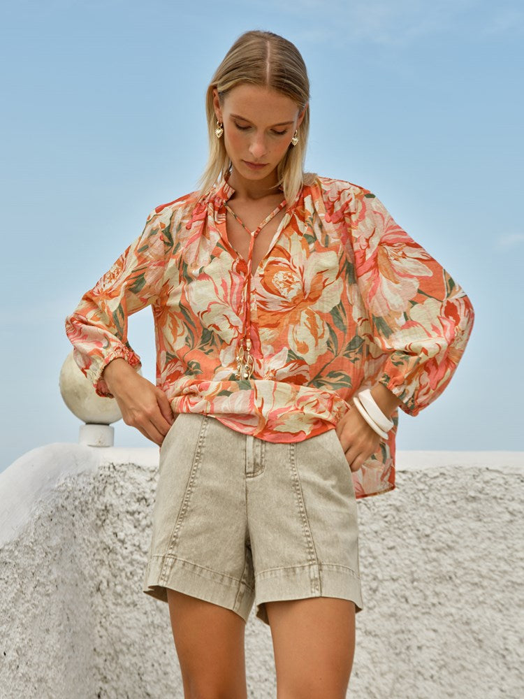 Shae Split Neck Blouse in Petal | Fate + Becker - view 2