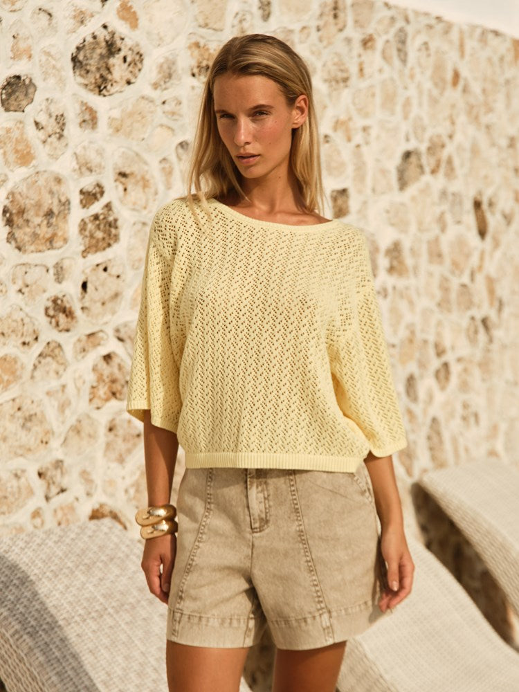 Mila Pointelle Top in Lemon | Fate + Becker