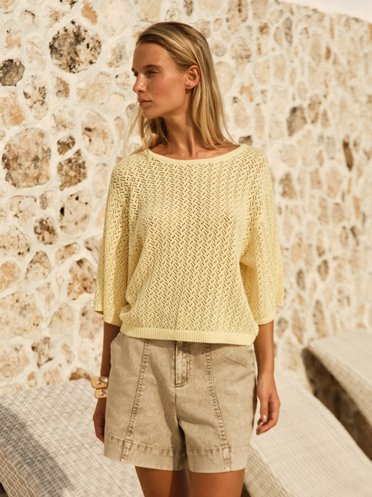 Mila Pointelle Top in Lemon | Fate + Becker - view 2