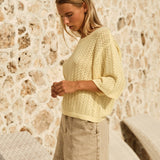 Mila Pointelle Top in Lemon | Fate + Becker - view 3