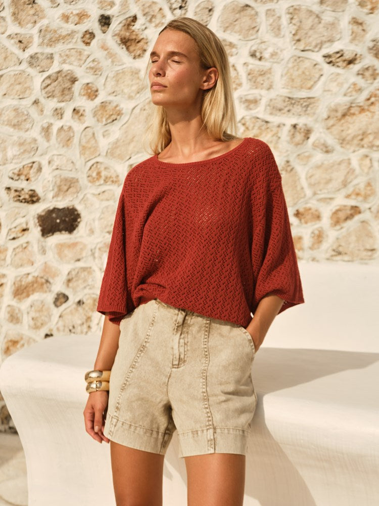 Mila Pointelle Top in Red Clay | Fate + Becker