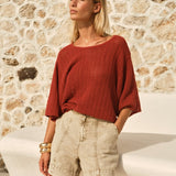 Mila Pointelle Top in Red Clay | Fate + Becker