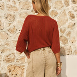 Mila Pointelle Top in Red Clay | Fate + Becker - view 3