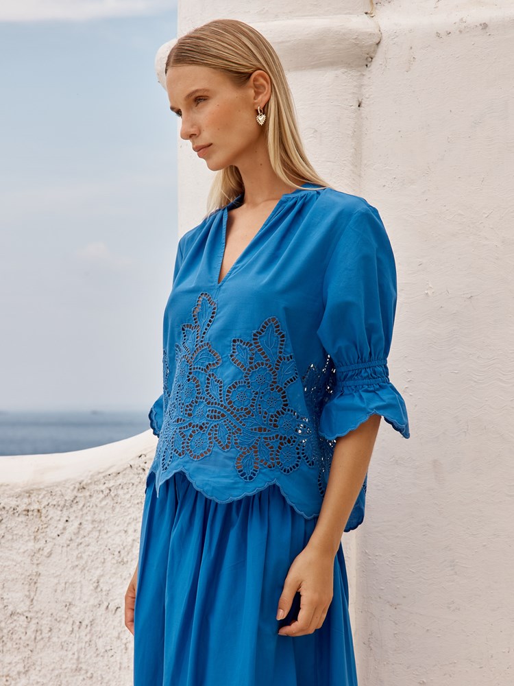 Cosette Blouse in Cobalt | Fate + Becker - view 3