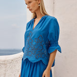 Cosette Blouse in Cobalt | Fate + Becker - view 3