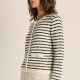 Elle Stripe Knit Cardigan - Navy/Cream