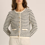 Elle Stripe Knit Cardigan - Navy/Cream