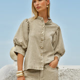 Saskia Balloon Shirt in Parchment | Fate + Becker