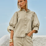 Saskia Balloon Shirt in Parchment | Fate + Becker - view 2