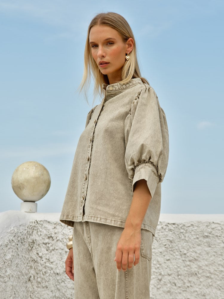 Saskia Balloon Shirt in Parchment | Fate + Becker - view 3