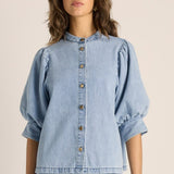Lila Denim Balloon Shirt - Light Wash