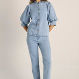 Lila Denim Balloon Shirt - Light Wash