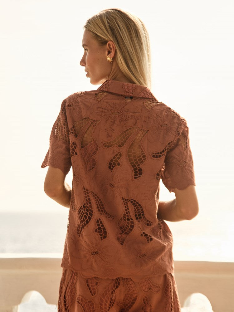 Colette Lace Shirt in Red Clay | Fate + Becker - view 3