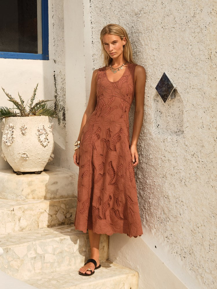 Alessia Lace Midi Dress in Red Clay | Fate + Becker