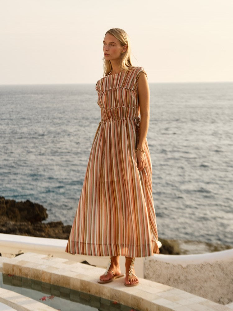 Callista Midi Dress in Sandbar Stripe | Fate + Becker