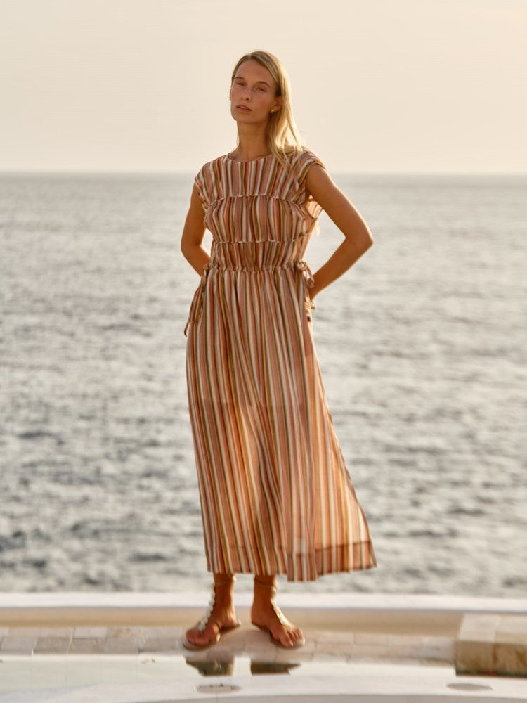 Callista Midi Dress in Sandbar Stripe | Fate + Becker - view 2