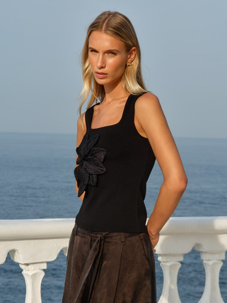 Ingrid Applique Tank in Black | Fate + Becker - view 2